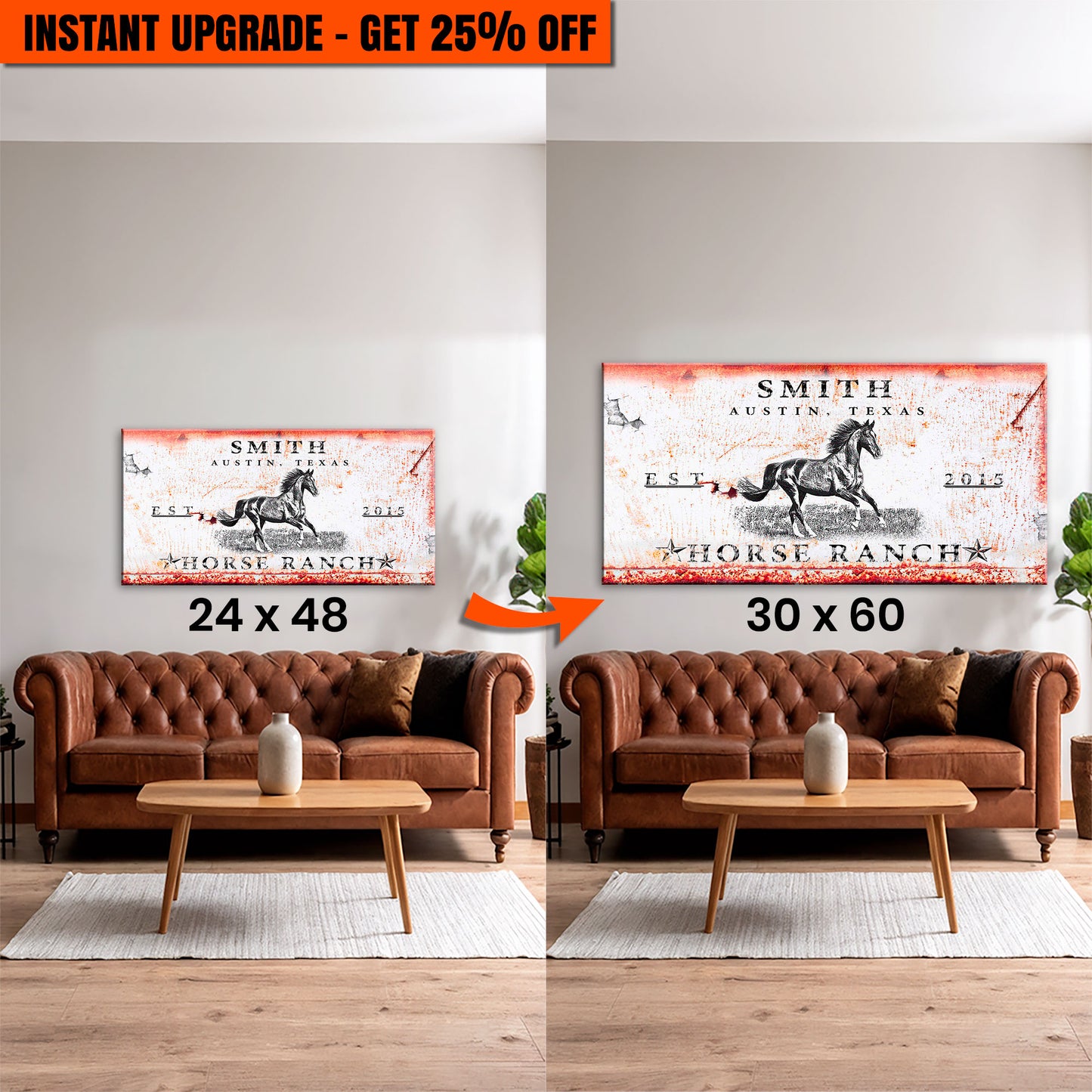Upgrade Your 48x24 Inches 'Rustic Horse Ranch Sign' Canvas To 60x30 Inches Canvas