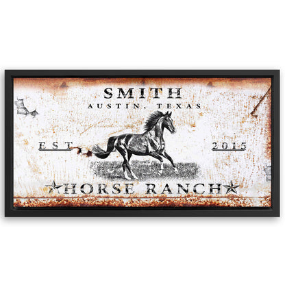 Save 33% When You Add A Frame To Your 20x10 Rustic Horse Ranch Sign Canvas Now