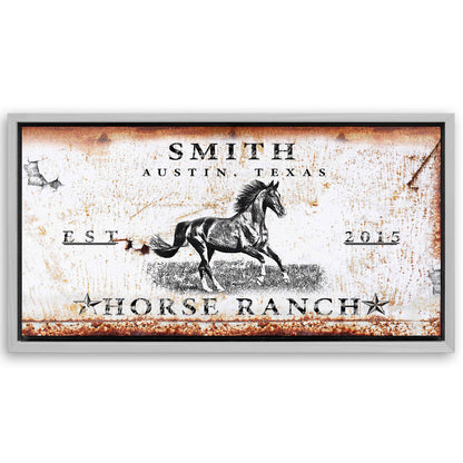 Save 33% When You Add A Frame To Your 48x24 Rustic Horse Ranch Sign Canvas Now