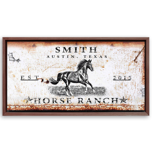Save 33% When You Add A Frame To Your 20x10 Rustic Horse Ranch Sign Canvas Now
