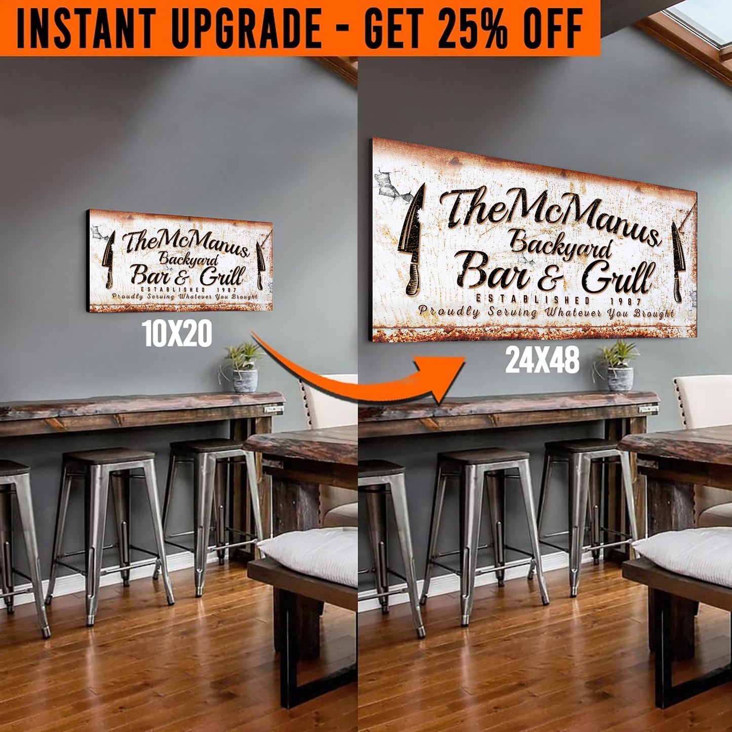 Upgrade Your 20x10 Inches 'Backyard Bar & Grill' (Style 3) Canvas To 24x48 Inches