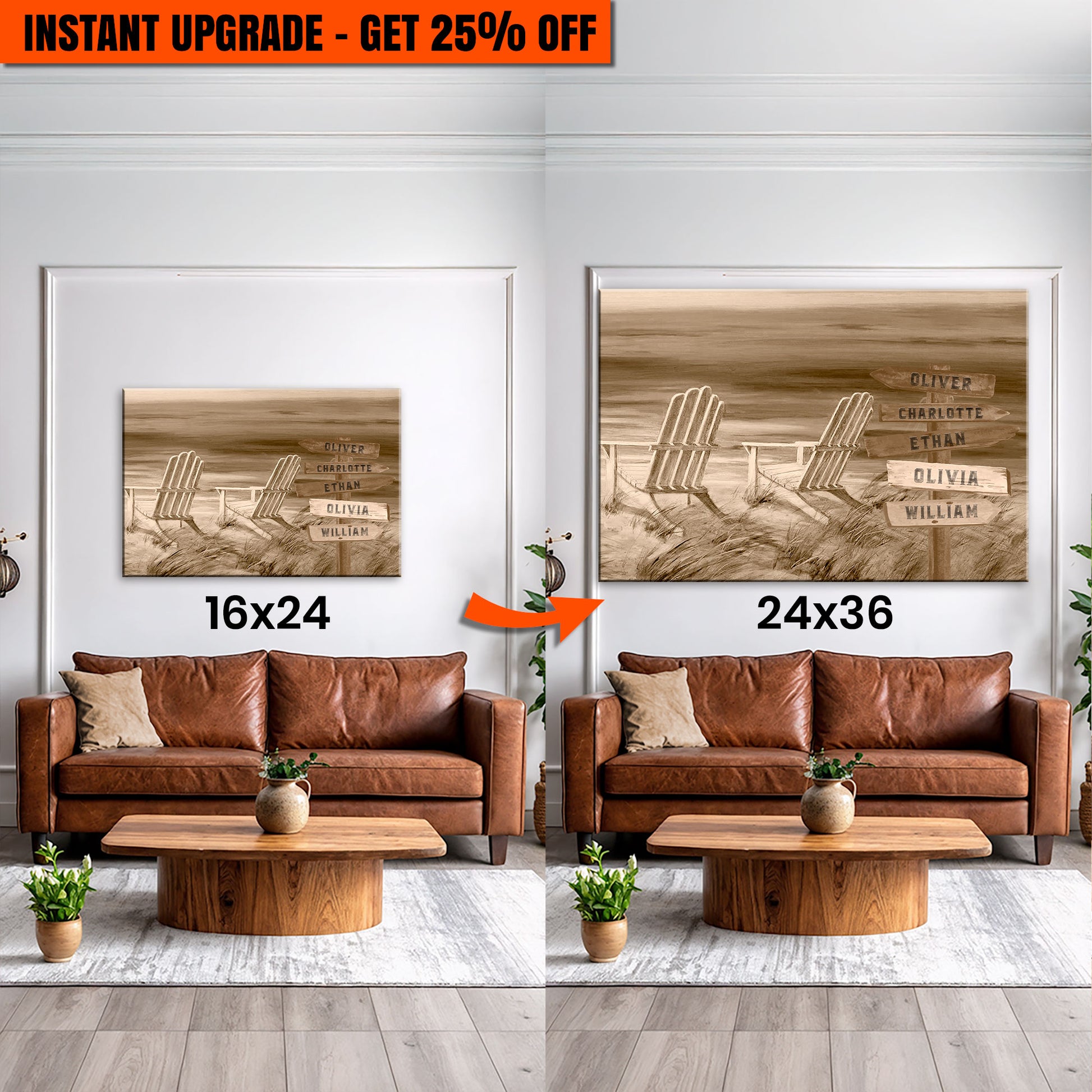 Upgrade Your 24x16 Inches 'Monochrome Beach Name Sign' To 36x24 Inches Canvas