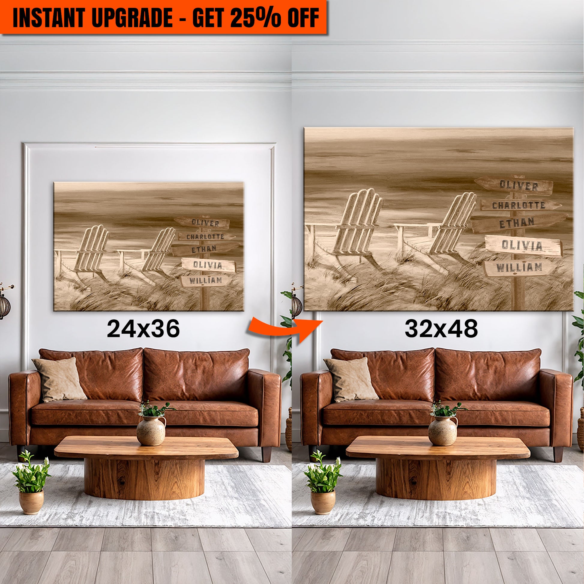 Upgrade Your 36x24 Inches 'Monochrome Beach Name Sign' Canvas To 48x32 Inches Canvas
