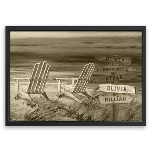 Save 33% When You Add A Frame To Your 24x16 Monochrome Beach Name Sign Canvas Now