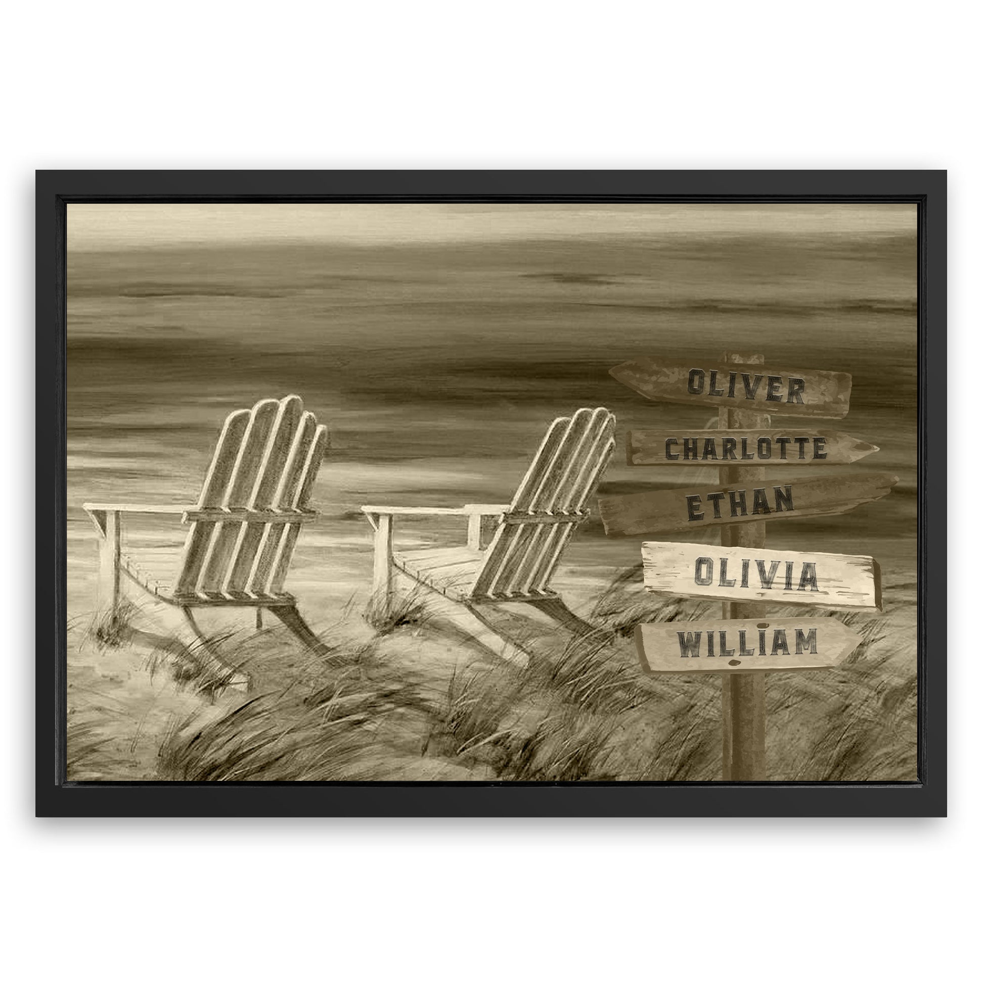 Save 33% When You Add A Frame To Your 36x24 Monochrome Beach Name Sign Canvas Now