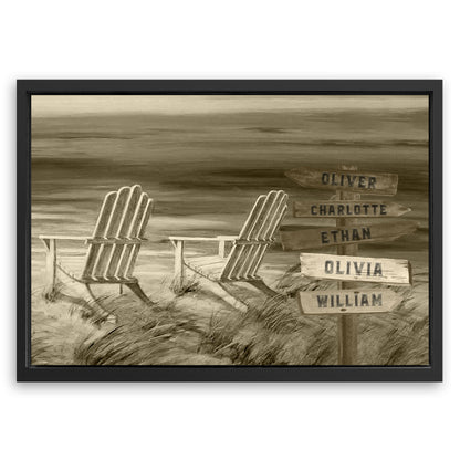 Save 33% When You Add A Frame To Your 48x32 Monochrome Beach Name Sign Canvas Now