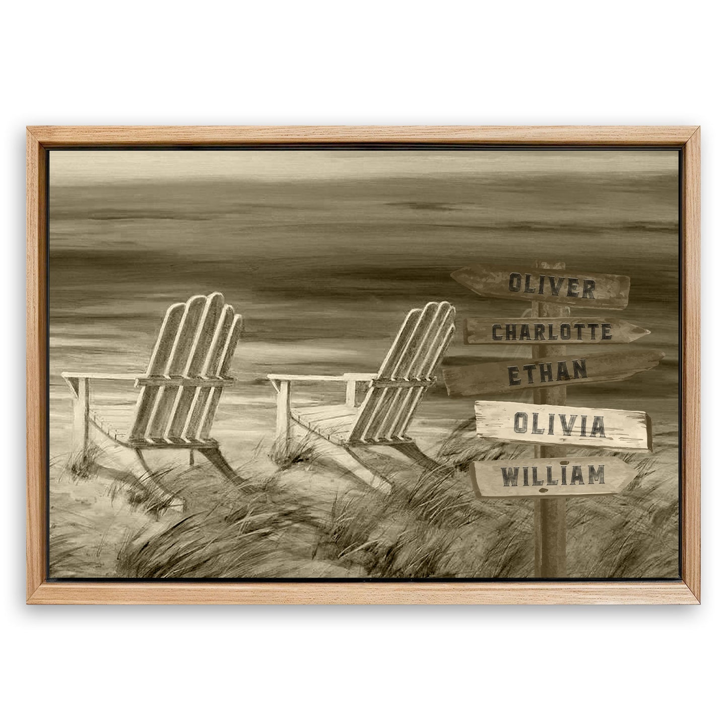 Save 33% When You Add A Frame To Your 24x16 Monochrome Beach Name Sign Canvas Now