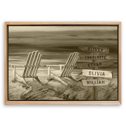Save 33% When You Add A Frame To Your 48x32 Monochrome Beach Name Sign Canvas Now