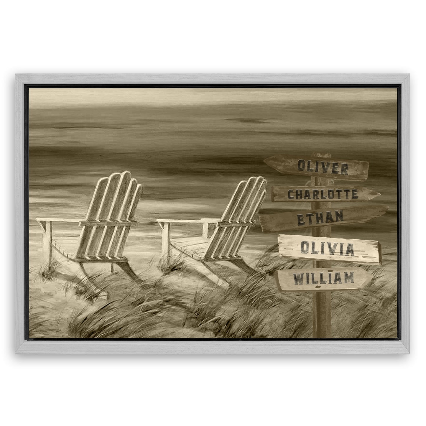 Save 33% When You Add A Frame To Your 24x16 Monochrome Beach Name Sign Canvas Now