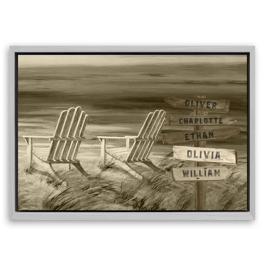 Save 33% When You Add A Frame To Your 24x16 Monochrome Beach Name Sign Canvas Now
