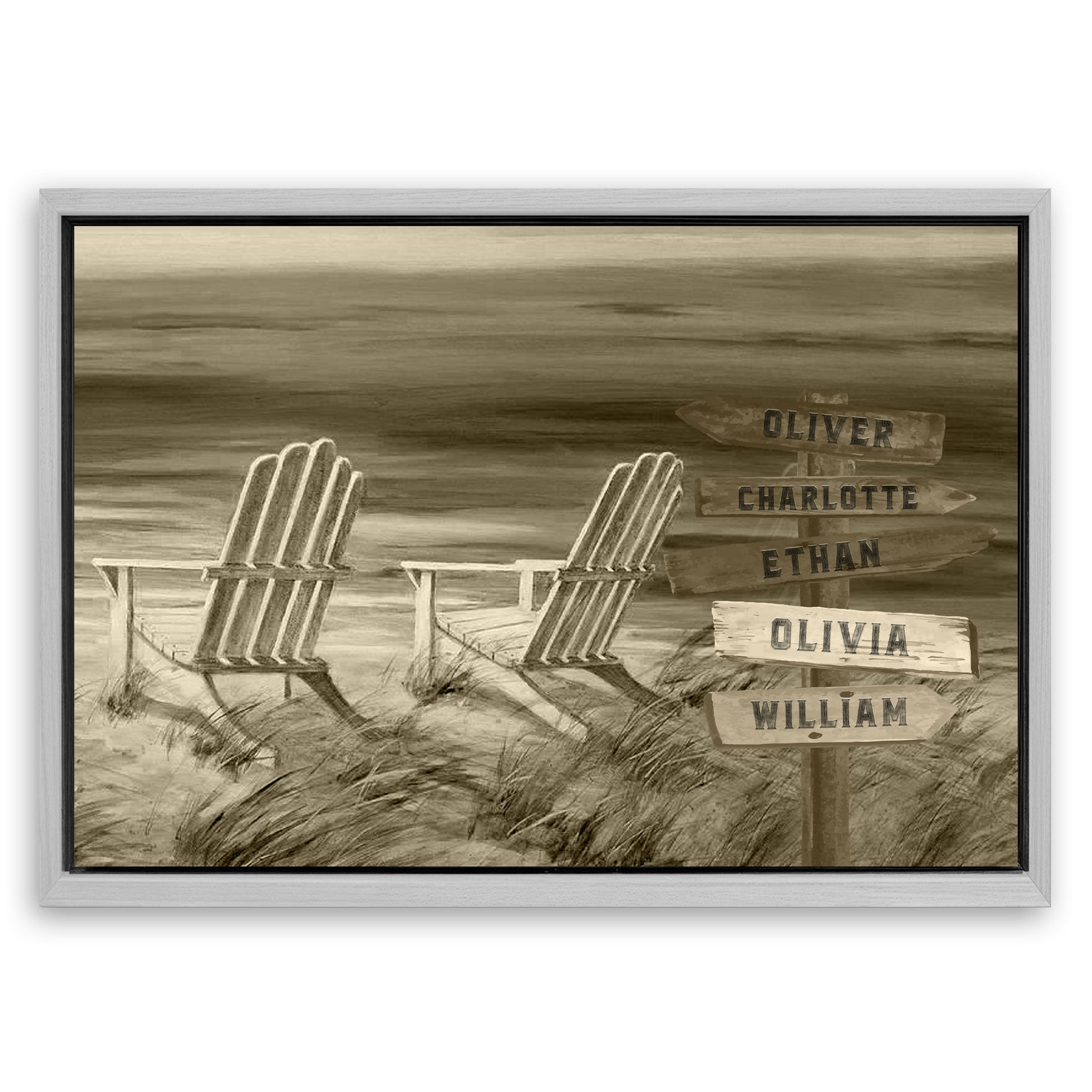 Save 33% When You Add A Frame To Your 48x32 Monochrome Beach Name Sign Canvas Now