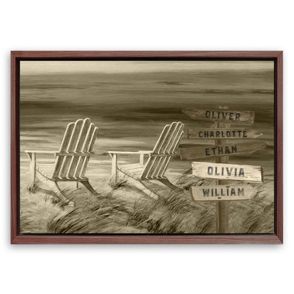 Save 33% When You Add A Frame To Your 24x16 Monochrome Beach Name Sign Canvas Now