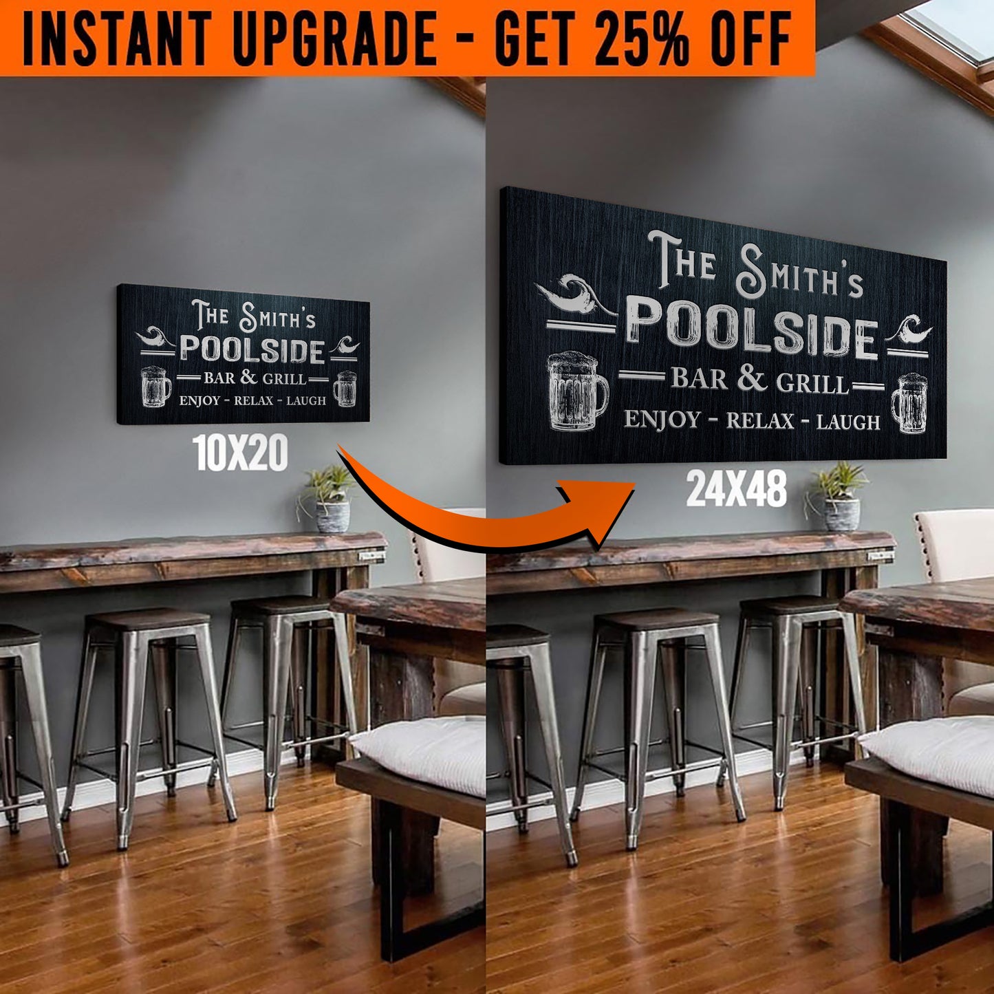 Upgrade Your 20x10 Inches 'Personalized Poolside Bar And Grill' (Style 2) Canvas To 48x24 Inches