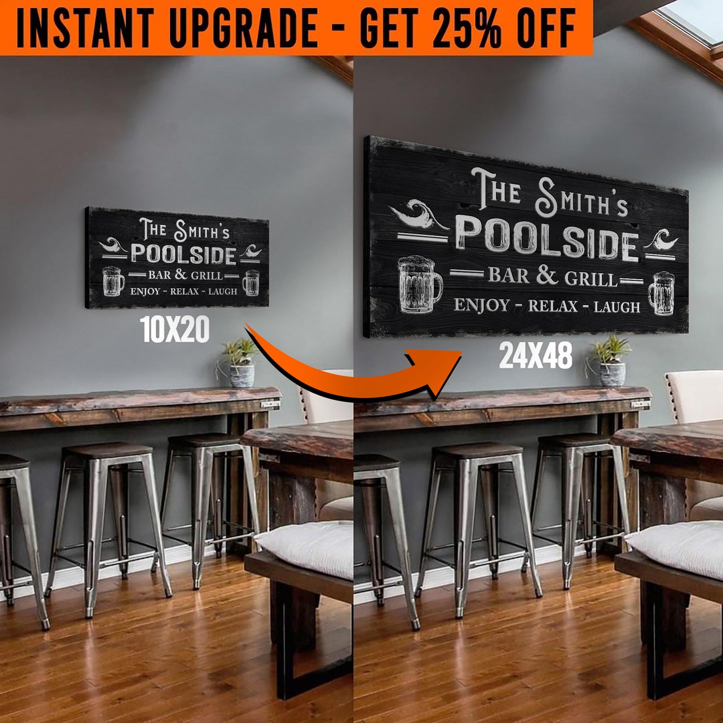 Upgrade Your 20x10 Inches 'Personalized Poolside Bar And Grill' (Style 3) Canvas To 48x24 Inches