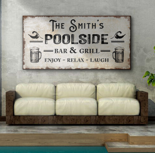 Personalized Poolside Bar And Grill Sign