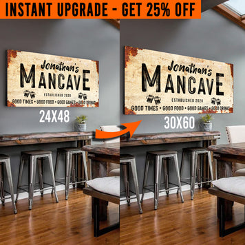 Upgrade Your 48x24 Inches 'Good Times Man Cave Sign' (Style 1) Canvas To 60x30 Inches