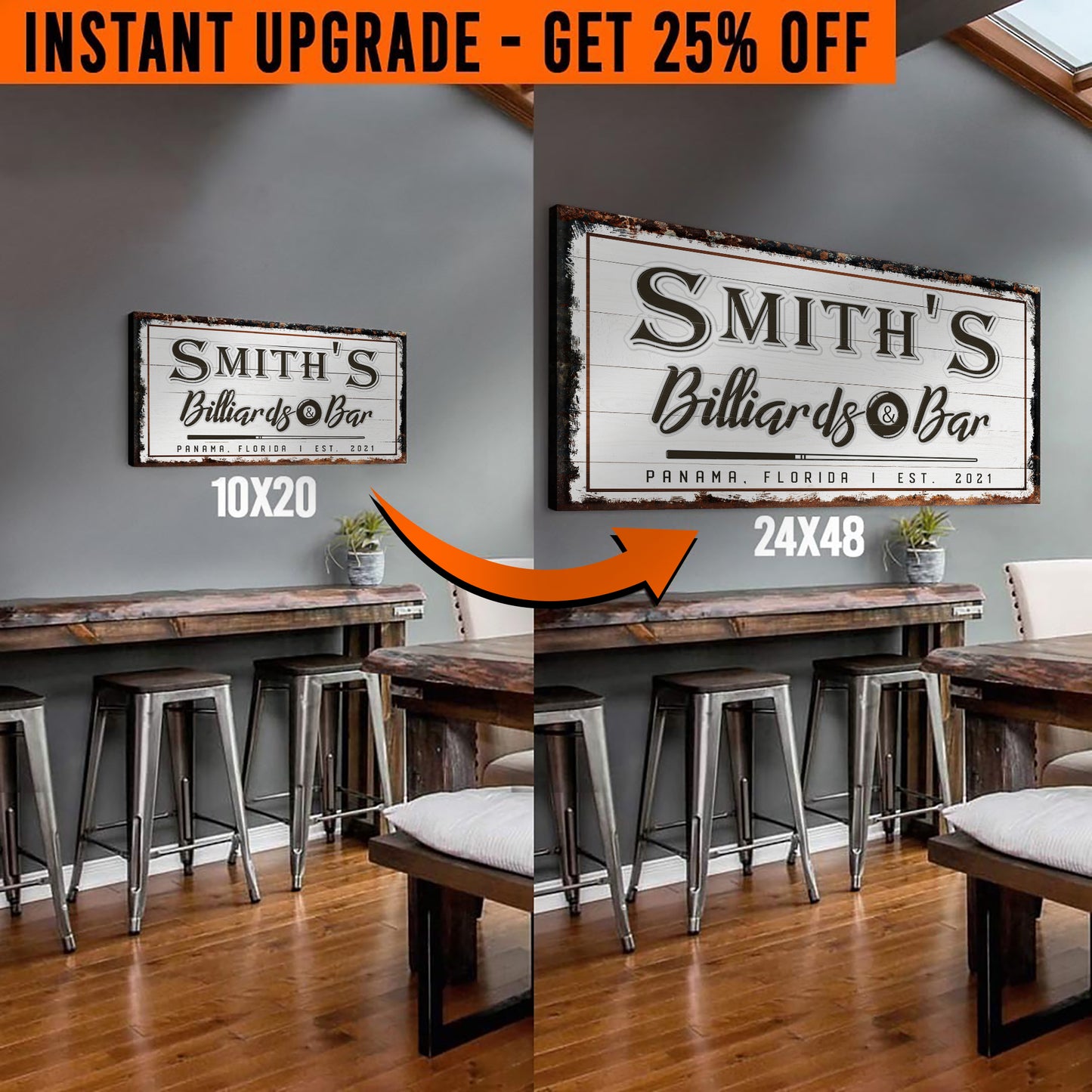 Upgrade Your 20x10 Inches 'Billiards And Bar' (Style 2) Canvas To 48x24 Inches