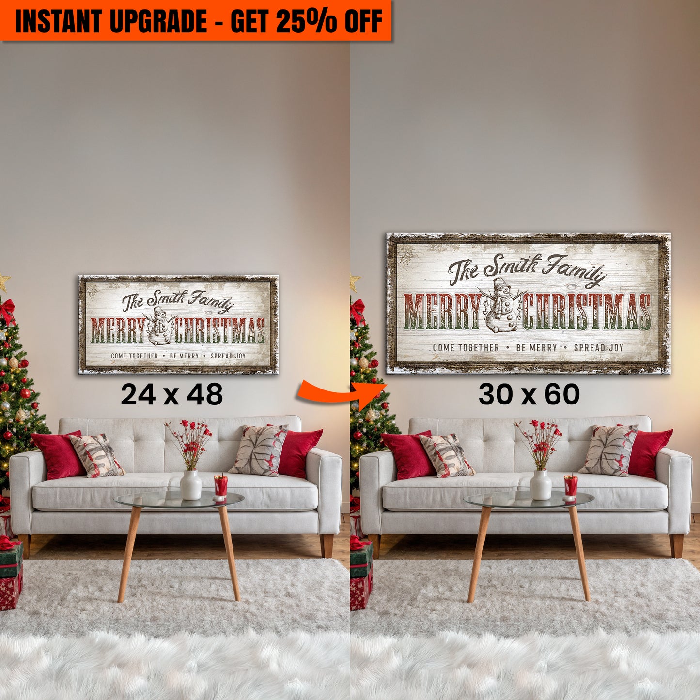 Upgrade Your 48x24 Inches 'Merry Christmas Sign' Canvas To 60x30 Inches Canvas