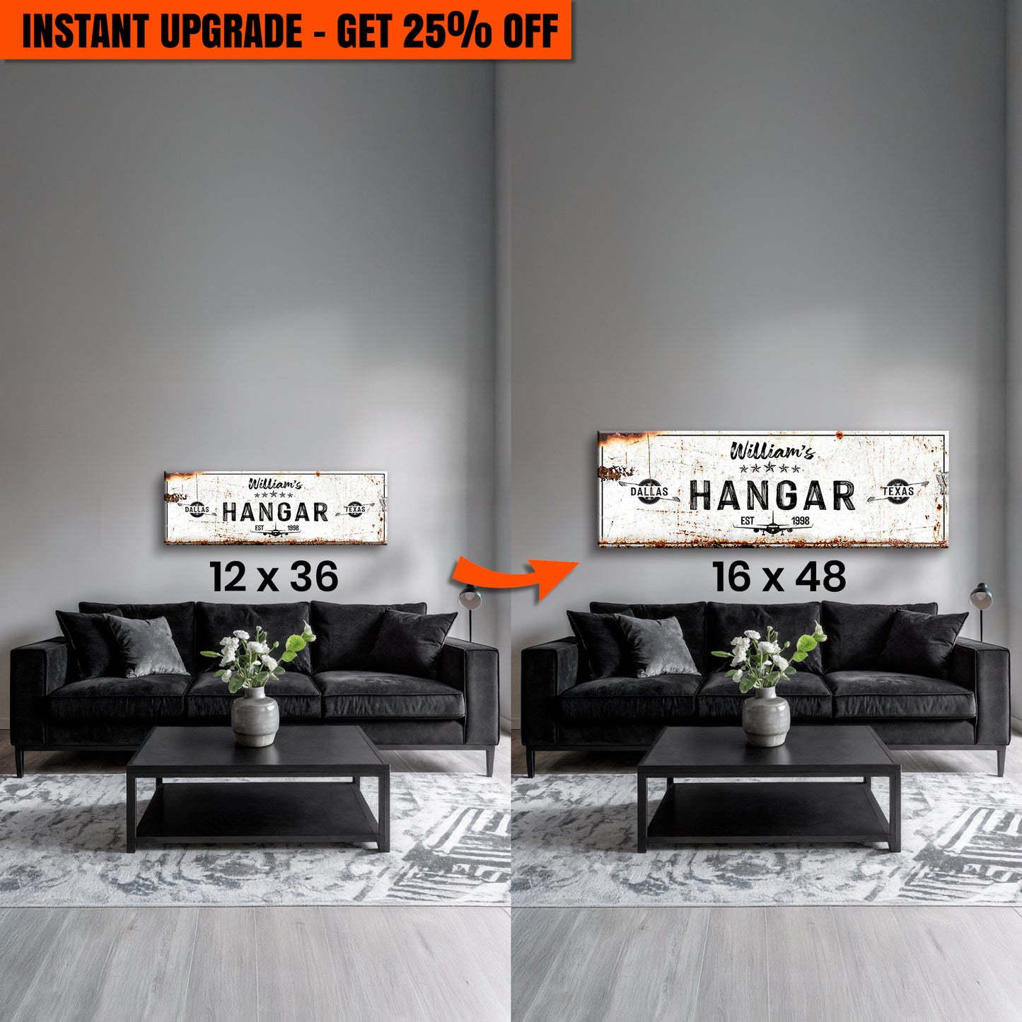 Upgrade Your 36x12 Inches Canvas 'Hangar Sign II' To 48x16 Inches Canvas