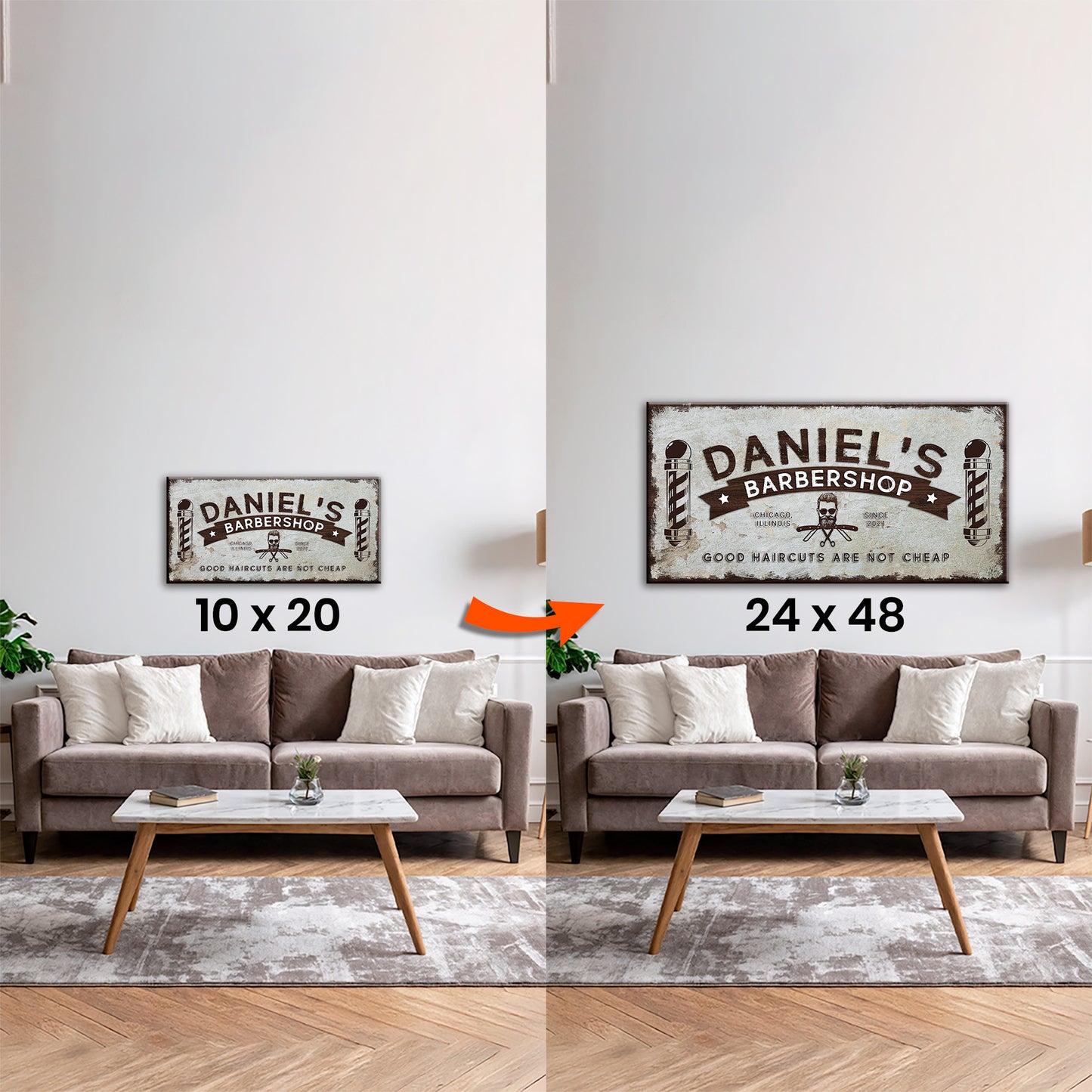 Upgrade Your 10x20 Inches 'Barbershop Sign' To 24x48 Inches Canvas