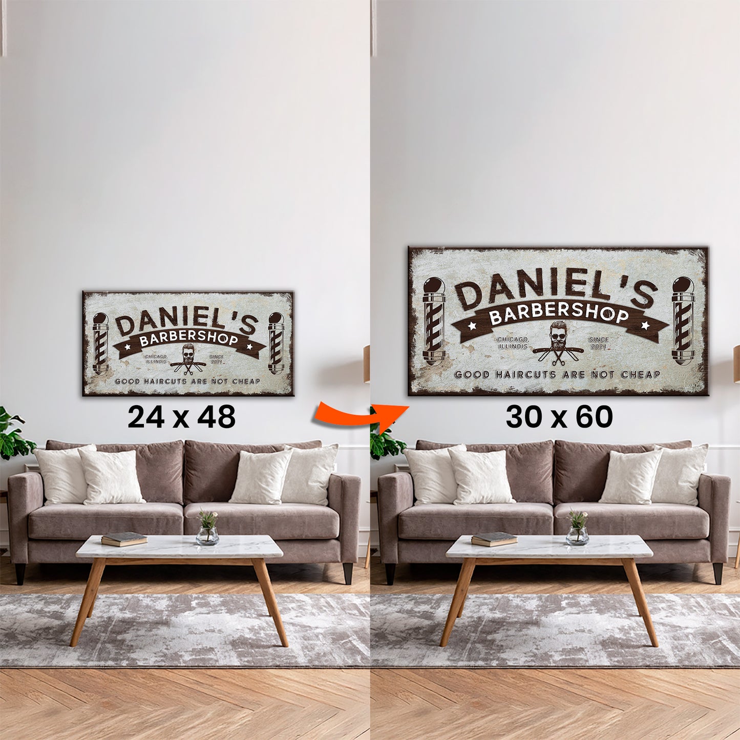 Upgrade Your 48x24 Inches 'Barbershop Sign' Canvas To 60x30 Inches Canvas
