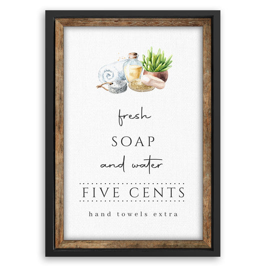 Save 33% When You Add A Frame To Your 18x12 Fresh Soap And Water Bathroom Sign III Canvas Now