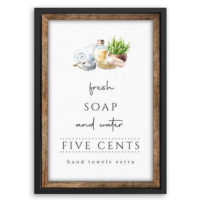 Save 33% When You Add A Frame To Your 24x16 Fresh Soap And Water Bathroom Sign III Canvas Now