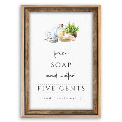 Save 33% When You Add A Frame To Your 18x12 Fresh Soap And Water Bathroom Sign III Canvas Now