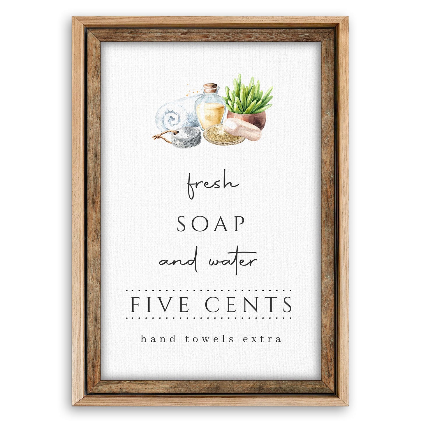 Save 33% When You Add A Frame To Your 24x16 Fresh Soap And Water Bathroom Sign III Canvas Now