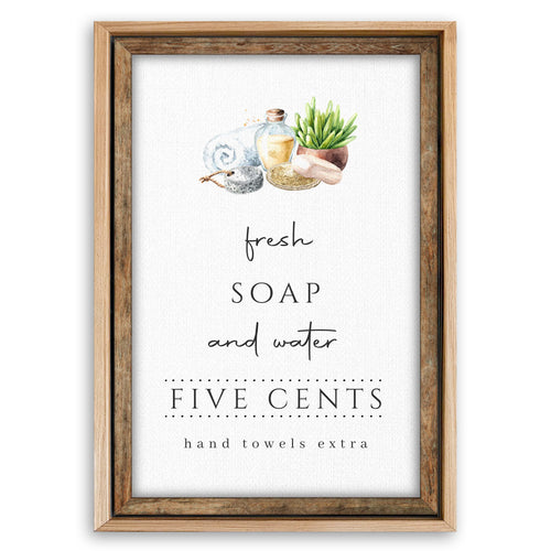 Save 33% When You Add A Frame To Your 24x16 Fresh Soap And Water Bathroom Sign III Canvas Now