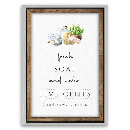 Save 33% When You Add A Frame To Your 18x12 Fresh Soap And Water Bathroom Sign III Canvas Now