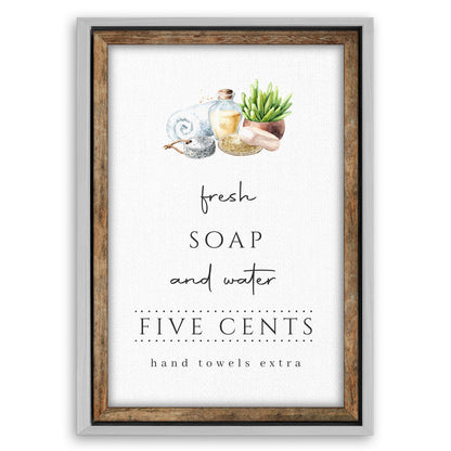 Save 33% When You Add A Frame To Your 36x24 Fresh Soap And Water Bathroom Sign III Canvas Now