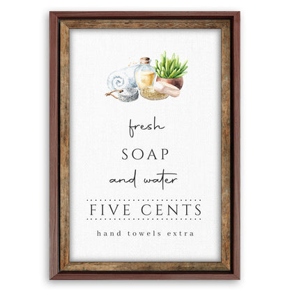 Save 33% When You Add A Frame To Your 24x16 Fresh Soap And Water Bathroom Sign III Canvas Now