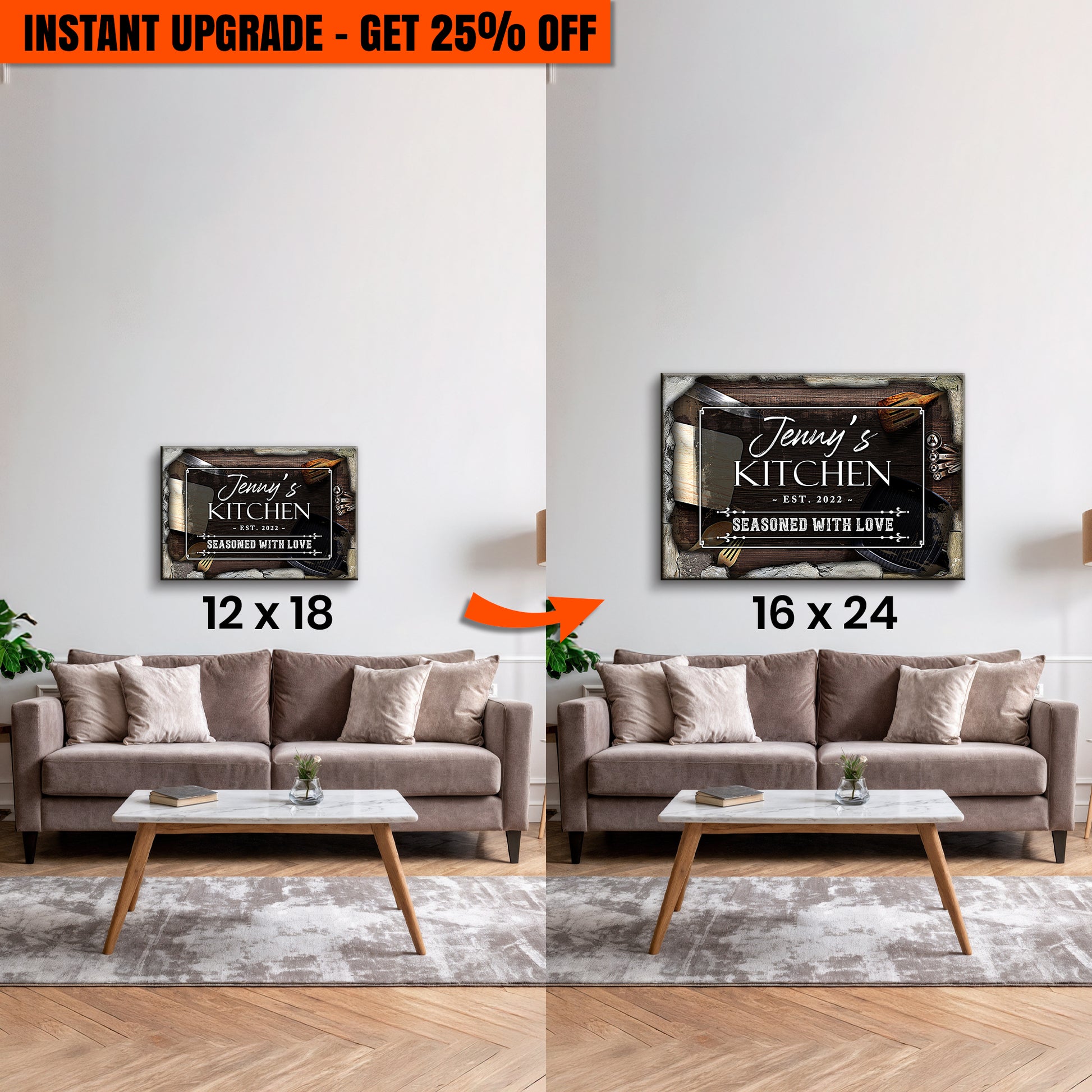 Upgrade Your 18x12 Inches 'Seasoned With Love Kitchen Sign II' Canvas To 24x16 Inches Canvas