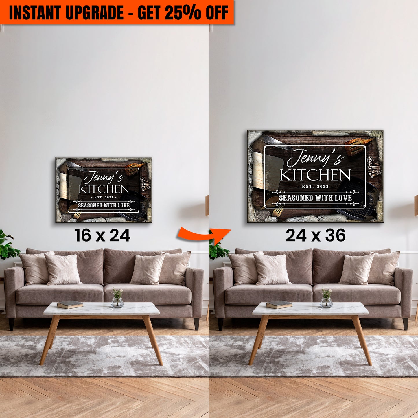 Upgrade Your 24x16 Inches 'Seasoned With Love Kitchen Sign II' Canvas To 36x24 Inches Canvas