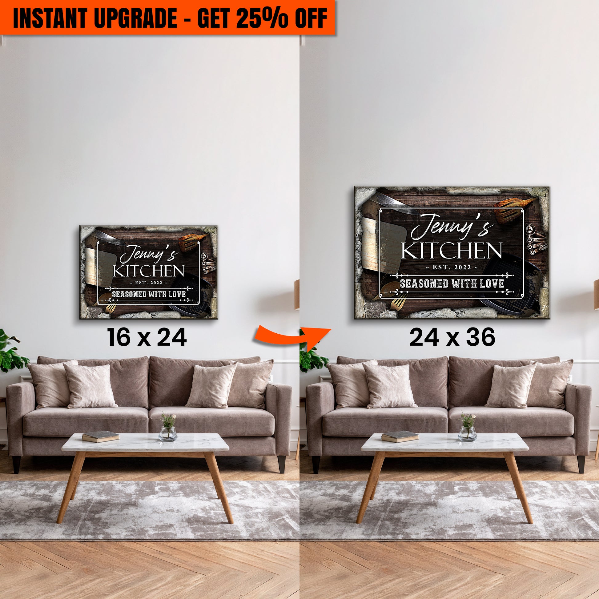 Upgrade Your 24x16 Inches 'Seasoned With Love Kitchen Sign II' Canvas To 36x24 Inches Canvas