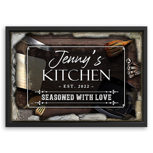 Save 33% When You Add A Frame To Your 18x12 Seasoned With Love Kitchen Sign II Canvas Now