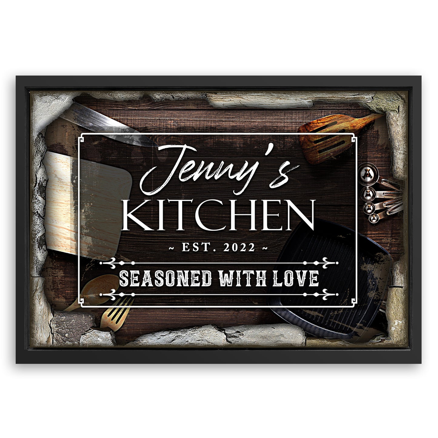Save 33% When You Add A Frame To Your 18x12 Seasoned With Love Kitchen Sign II Canvas Now