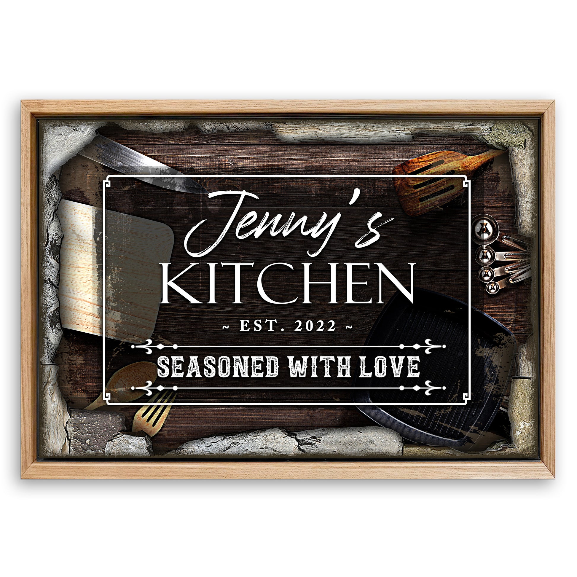 Save 33% When You Add A Frame To Your 18x12 Seasoned With Love Kitchen Sign II Canvas Now