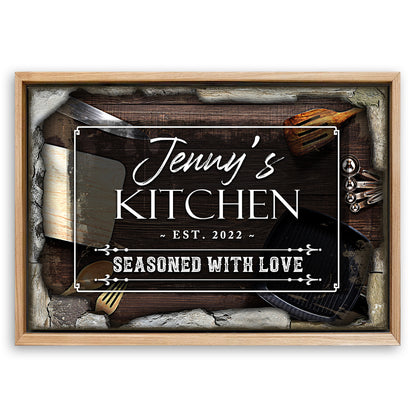 Save 33% When You Add A Frame To Your 18x12 Seasoned With Love Kitchen Sign II Canvas Now