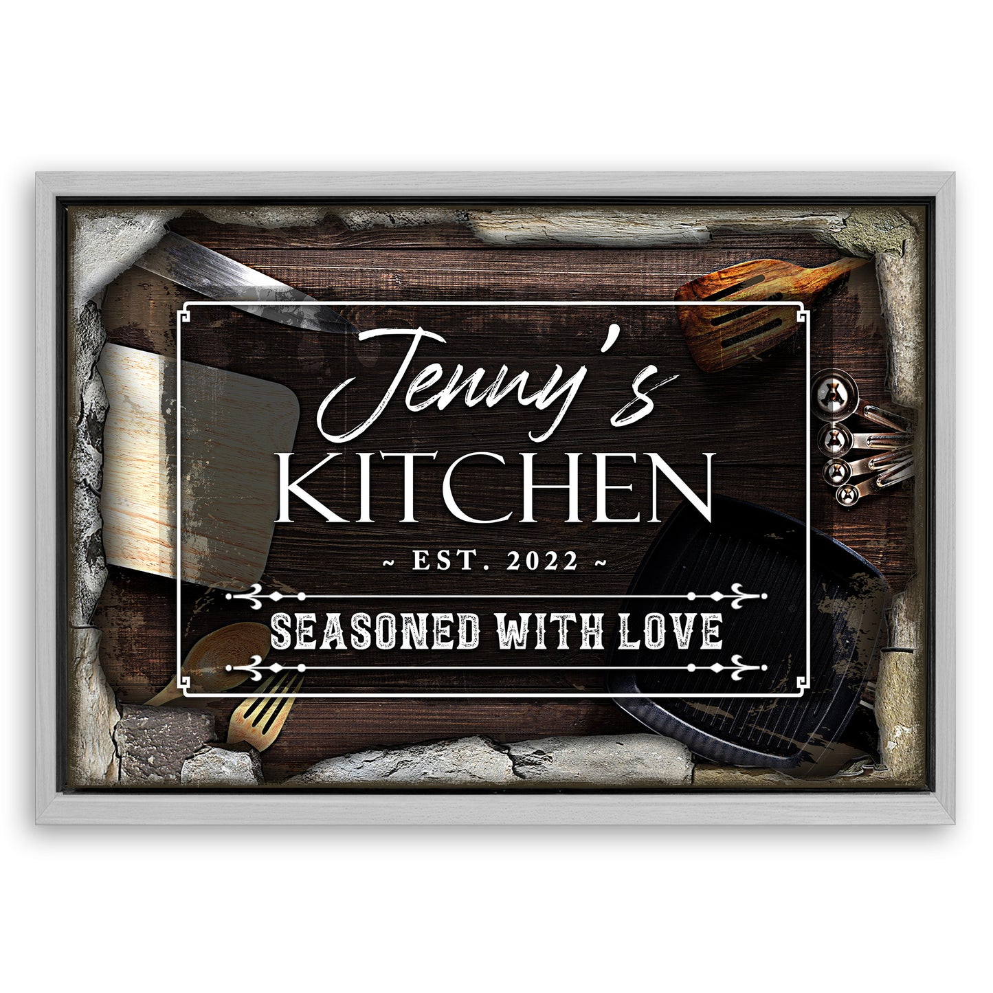 Save 33% When You Add A Frame To Your 24x16 Seasoned With Love Kitchen Sign II Canvas Now