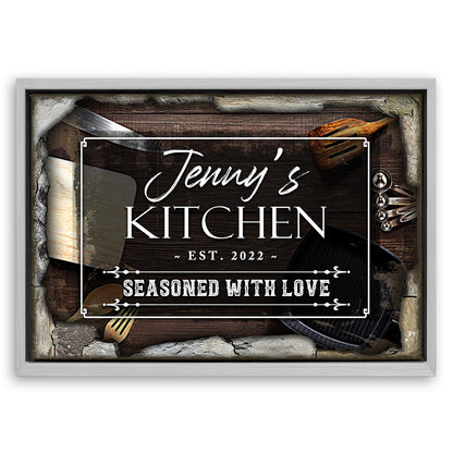 Save 33% When You Add A Frame To Your 24x16 Seasoned With Love Kitchen Sign II Canvas Now