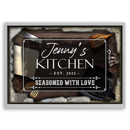 Save 33% When You Add A Frame To Your 24x16 Seasoned With Love Kitchen Sign II Canvas Now