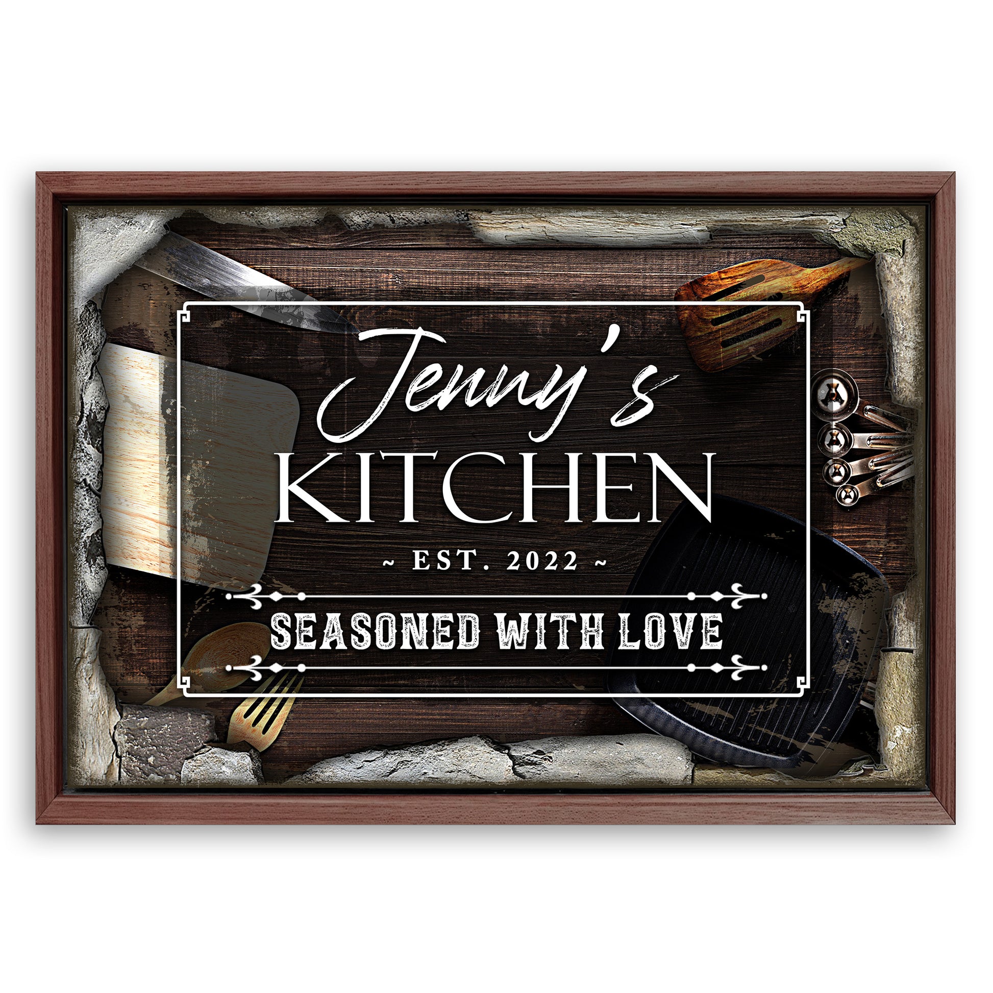 Save 33% When You Add A Frame To Your 24x16 Seasoned With Love Kitchen Sign II Canvas Now
