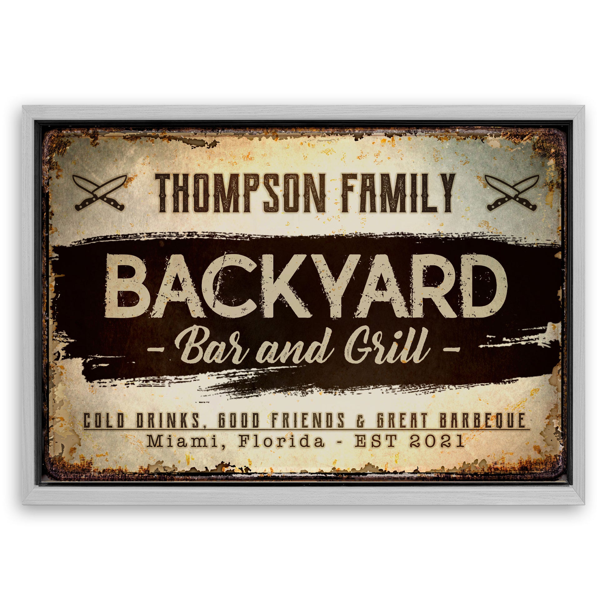 Save 33% When You Add A Frame To Your 36x24 Backyard Bar And Grill Sign VIII Canvas Now