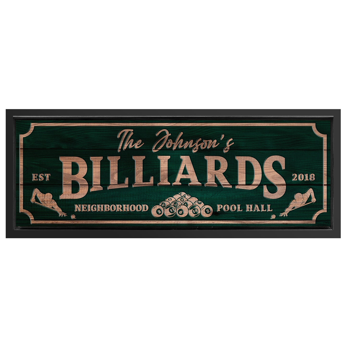 Save 33% When You Add A Frame To Your 60x20 Neighborhood Pool Hall Billiards Sign Canvas Now