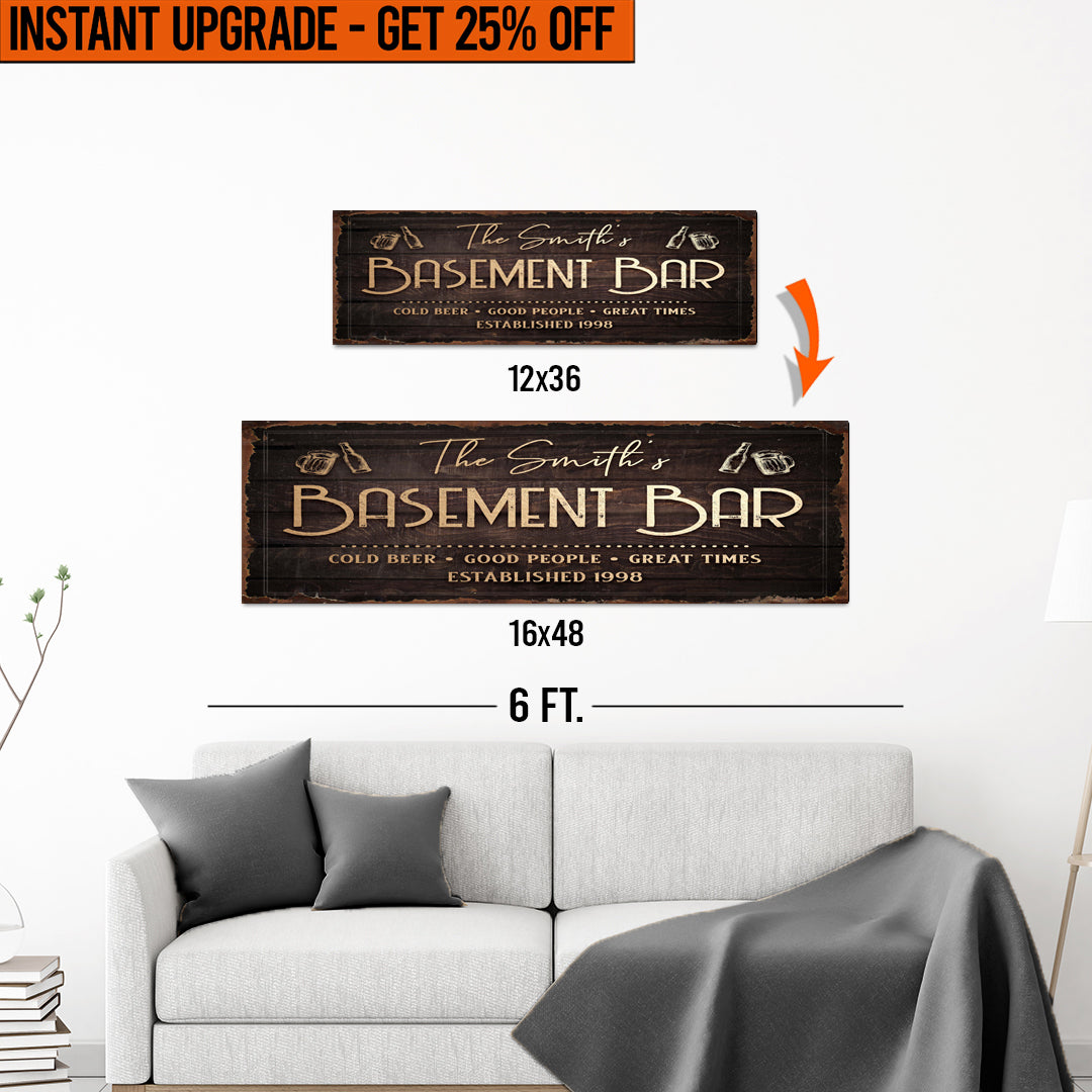 Upgrade Your 12x36 Inches 'Family Basement Bar' (Style 1) Canvas Measuring To 16x48 Inches