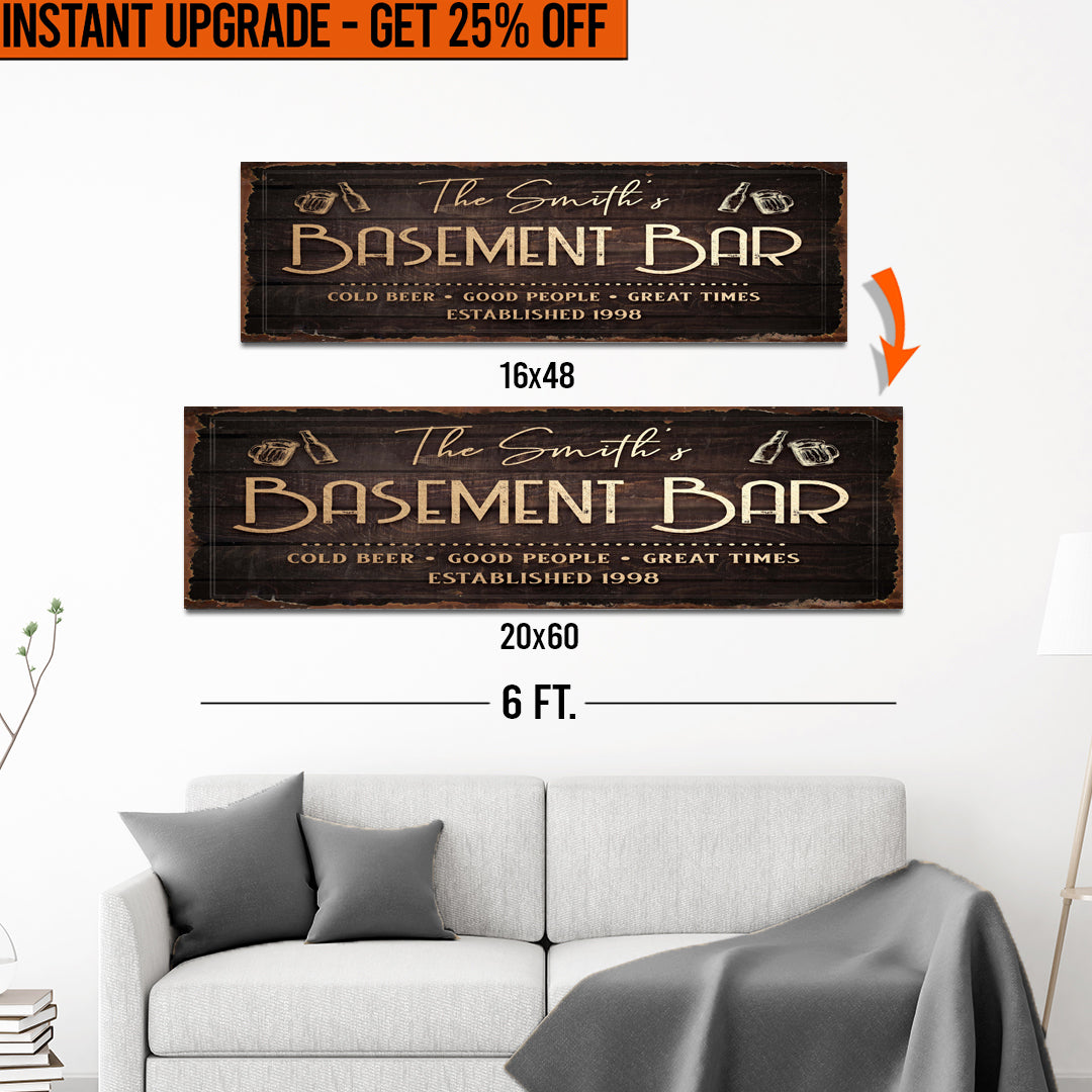 Upgrade Your 16x48 Inches 'Family Basement Bar' (Style 1) Canvas To 20x60 Inches