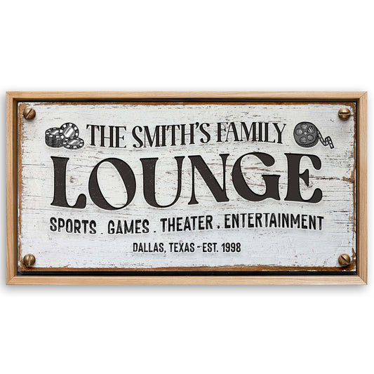 Save 33% When You Add A Frame To Your 48x24 Family Entertainment Lounge Sign Canvas Now