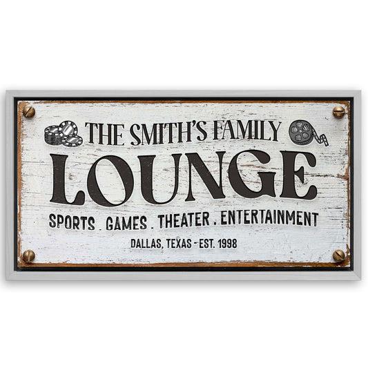 Save 33% When You Add A Frame To Your 48x24 Family Entertainment Lounge Sign Canvas Now
